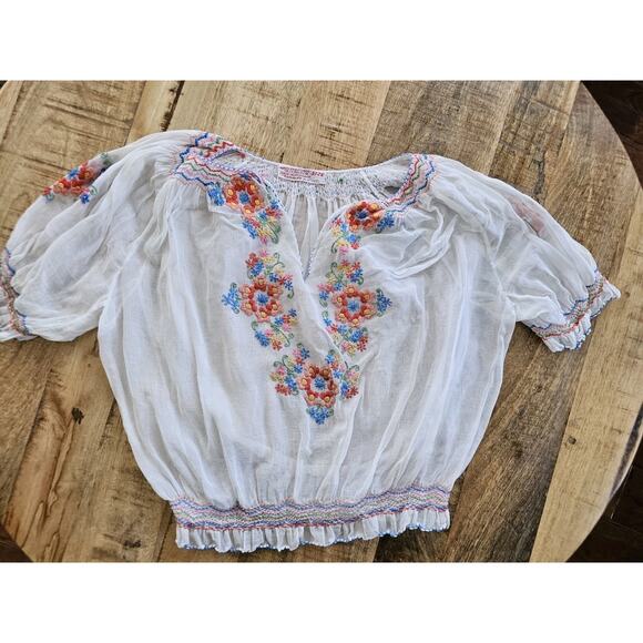 Vintage 1940s Floral Embroidered Sheer Hungarian Peasant Folk Blouse Top Antique - Picture 12 of 14